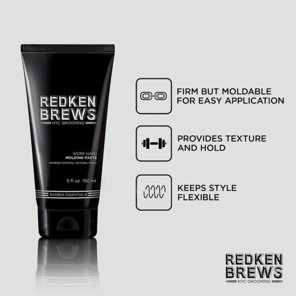 Redken Brews Molding Paste For Men For all Hair Types - High Hold & Maximum Control, Natural and Matte Finish, Sulfate-Free, 5 Fl Oz