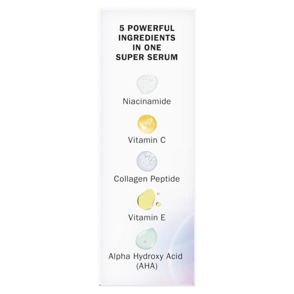Olay Super Serum - Niacinamide, Vitamin C & E, Collagen Peptide, AHA - 5-in-1 Skin Care Benefits for Face - Healthy Glow, Brightening, Hydrating, Smoothing, Firming, Evens Tone, Anti-Aging, 1.0 Oz