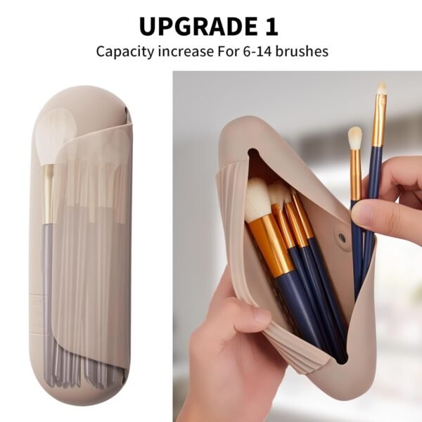 61Bw8F8NdmL._SL1500_.jpg Silicone Makeup Brush Holder Travel Cosmetic Bag:Soft Portable Cosmetic Face Brushes Holder with Upgrade Anti-Fall Out Magnetic Closure, Large Travel Makeup Brush Case - Walnut