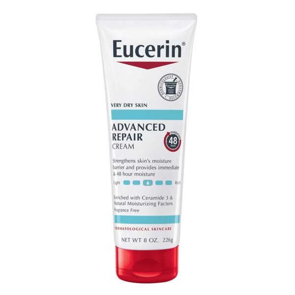 Eucerin Advanced Repair Body Cream for Very Dry Skin, Fragrance Free Daily Body Moisturizer, 8 Oz Tube