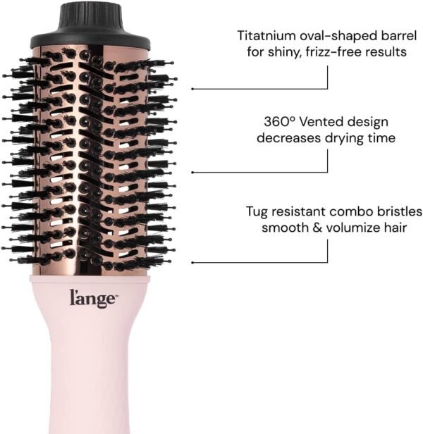 61CIOgpPwL._AC_SL1200_.jpg L'ANGE HAIR Le Volume 2-in-1 Titanium Blow Dryer Brush | Hot Air Brush in One with Oval Barrel | Hair Styler for Smooth, Frizz-Free Results for All Hair Types (Blush - 60mm)