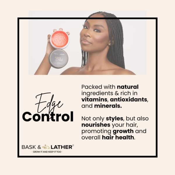 61CpxS-okXL._SL1080_.jpg BASK & LATHER Strong Hold Edge Control Gel with Castor Oil, Non-Greasy, Non-Flaking, No White Cast, Long Lasting, Supports Hair Growth, Natural Formula, For All Hair Types, 5.3 Fl Oz