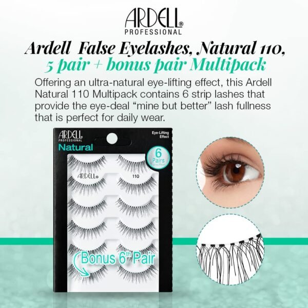 61DGNg3BVL._SL1000_.jpg Ardell False Eyelashes, Natural 110, 5 pair + bonus pair Multipack for Eye-Lifting Effect