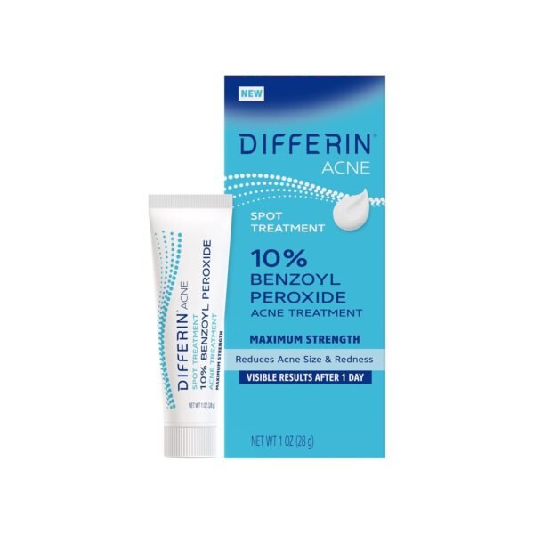 61DTF8Ao8kL._SL1500_.jpg Differin Acne Spot Treatment with 10% Benzoyl Peroxide, Maximum Strength OTC Acne Treatment, Fast Acting Spot Treatment for Face, 1 oz