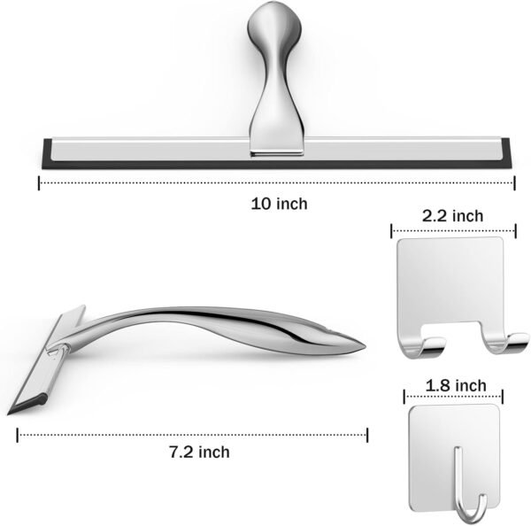 61EdUpRaJL._AC_SL1500_.jpg All-Purpose Stainless Steel Shower Squeegee for Shower Glass Door with 2 Adhesive Hooks, Bathroom Cleaner Tool Household Window Mirror Squeegee , Cleaning Tile Wall, Car, 10 Inch Silver