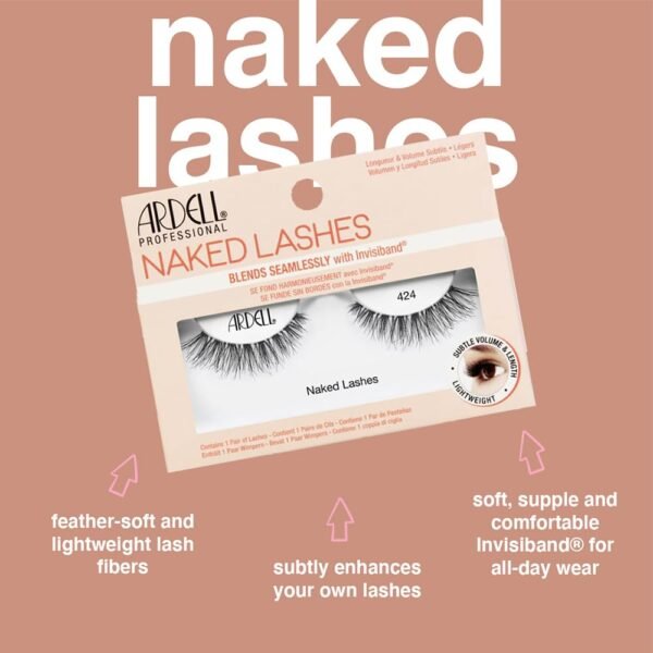 Ardell Naked Lashes #424, Strip Lashes Natural with Invisiband for Subtle Volume & Length, 4 Pairs, 1 Pack