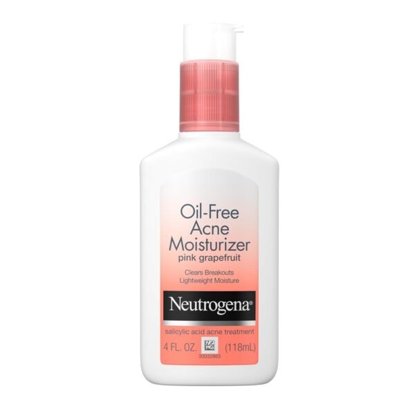 Neutrogena Oil Free Acne Facial Moisturizer with.5% Salicylic Acid Acne Treatment, Pink Grapefruit Acne Fighting Face Lotion for Breakouts, Non-Greasy & Non-Comedogenic, 4 fl. oz