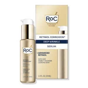61FQmT6QklL._SL1500_.jpg RoC Retinol Correxion Deep Wrinkle Retinol Face Serum with Ascorbic Acid, Daily Anti-Aging Skin Care Treatment for Fine Lines, Dark Spots, Acne Scars, 1 Ounce (Packaging May Vary)