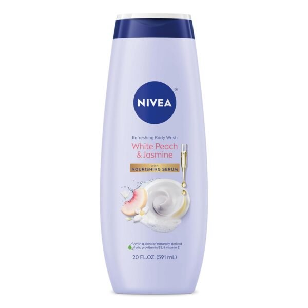 61IFki7kGXL._SL1500_.jpg NIVEA Refreshing White Peach and Jasmine Body Wash with Nourishing Serum, Scented Body Wash for Women, Enriched with Provitamin B5 and Vitamin E, 20 Fl Oz Bottle