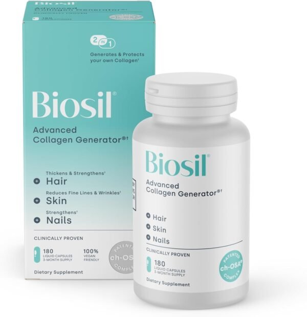 Biosil Collagen Generator - 180 Liquid Capsules - with Patented ch-OSA Complex - Generates & Protects Your Own Collagen - GMO Free - 90-Day Supply