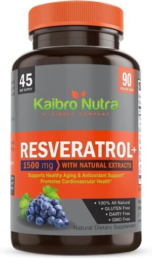61JwmtoneXL._AC_SL1500_.jpg Kaibro Nutra Resveratrol 1500mg per Serving of Organic Trans-Resveratrol & Potent Antioxidants, Pure Extra Strength Complex, Anti-Aging, Radiant Skin and Immunity Support- 45 Day Supply