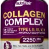 NutriFlair Multi Collagen Peptides 2250mg - Type I, II, III, V, X - Collagen Supplements Complex Powder Pills for Women and Men - Hydrolyzed Protein, Healthy Hair, Skin, Nails - Non-GMO (180 Capsules)