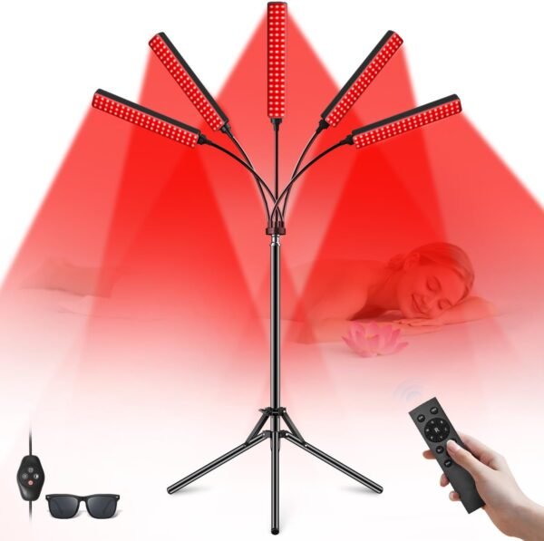 Cholas Red Light Therapy for Face Body, 5 Heads Red Infrared Light Therapy Devices, 7 Colors Red Light Therapy Lamp, 660nm and 850nm LED Near Infrared Light for Full Body, Face, Skin, Muscle