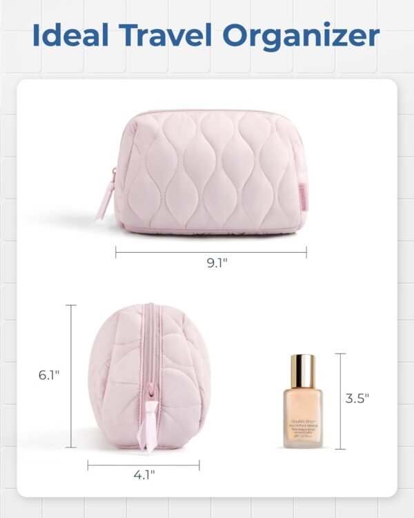 61KgoxXKYvL._AC_SL1500_.jpg BAGSMART Makeup Bag, Travel Cosmetic Bag, Puffy Padded Make Up Bag for Women, Makeup Organizer Case, Wide-open Pouch Purse, Travel Essentials, Toiletries Accessories Brushes, Pink