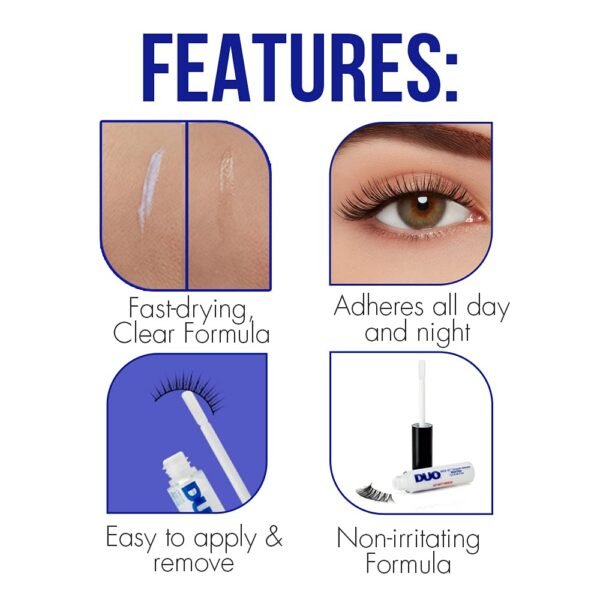 DUO Quick-Set Strip Lash Adhesive – Clear, Waterproof, Long-Lasting Lash Glue, Fast-Drying for False Lashes, 0.18 oz, 1-Pack