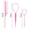 9pcs Topsy Hair Tail Tool and rat tail comb set,6pcs French Braiding Tool ring,3Pcs Metal Parting Combs,Woman Girl Hair Styling (Pink,Purple, Black)