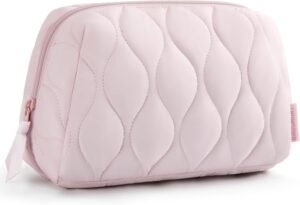 61Mjtq0Un8L._AC_SL1500_.jpg BAGSMART Makeup Bag, Travel Cosmetic Bag, Puffy Padded Make Up Bag for Women, Makeup Organizer Case, Wide-open Pouch Purse, Travel Essentials, Toiletries Accessories Brushes, Pink