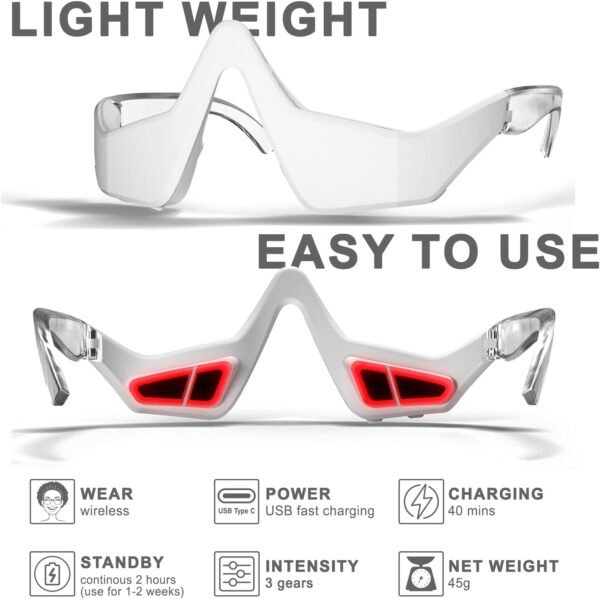 Under-Eye Red Light Therapy Device, Red Light Therapy Glasses Microcurrent Eye Massager Red Light Eye Mask for Eye Bags Dark Circles Puffiness Wrinkles Fine Lines