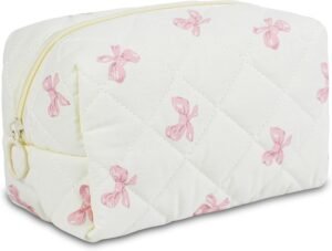 61NckNMY8L._AC_SL1500_.jpg Quilted Makeup Pouch,Cotton Puffy Makeup Bag, Coquette Cosmetic Bag for Women and Girls, Aesthetic Organizer Bag, Cute Flower Travel Toiletry Bag