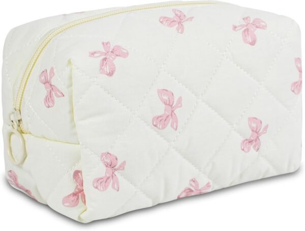 61NckNMY8L._AC_SL1500_.jpg Quilted Makeup Pouch,Cotton Puffy Makeup Bag, Coquette Cosmetic Bag for Women and Girls, Aesthetic Organizer Bag, Cute Flower Travel Toiletry Bag