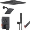 VANFOXLE Shower Faucet Set Matte Black Shower System,Push Button Diverter Shower Faucet with 2 in 1 Handheld,Ceiling Mount 10 Inch Shower Head with 6 Inch Wall Mount Shower Head
