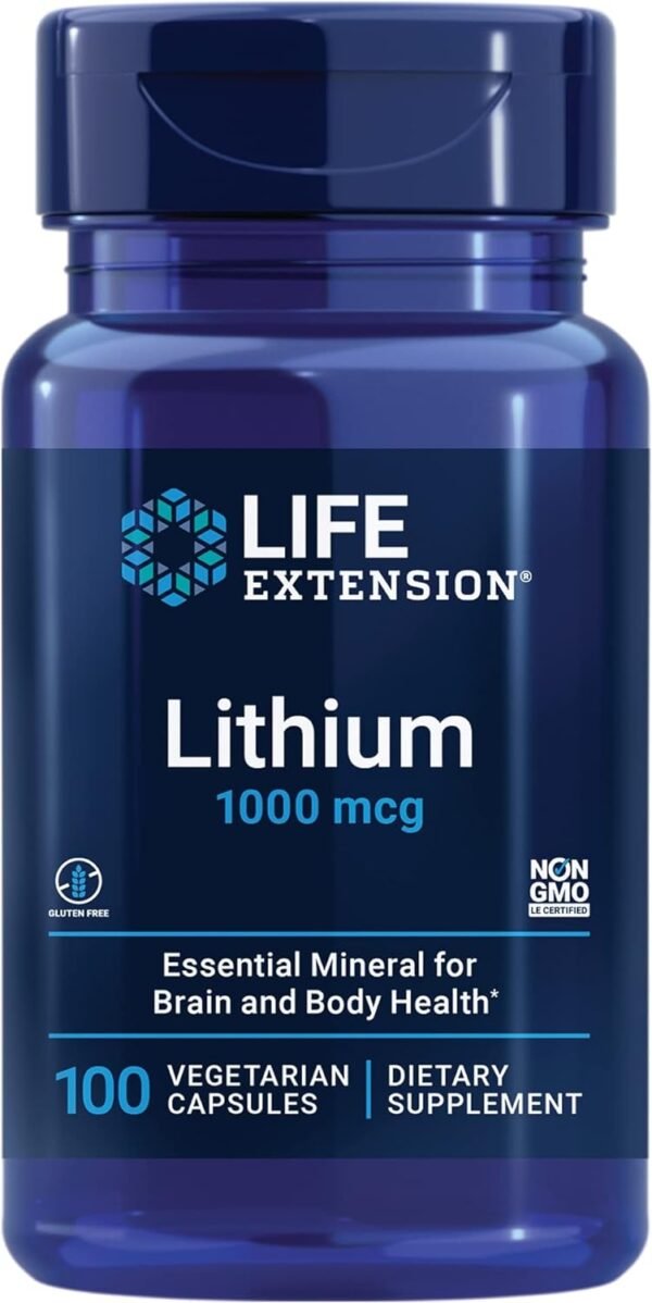 Life Extension Lithium 1000 mcg - for Brain Health, Anti-Aging & Longevity - Memory & Cognition, Mood Support Supplement -Once Daily - Gluten-Free, Non-GMO - 100 Count