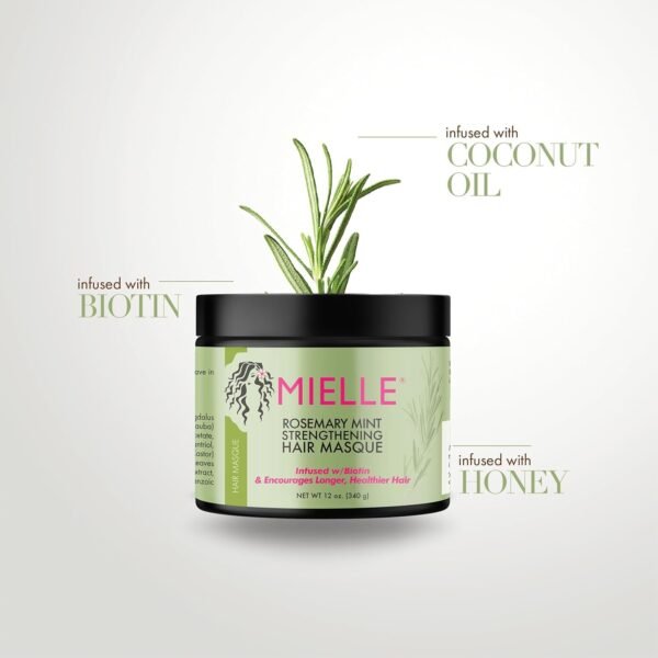Mielle Organics Rosemary Mint Strengthening Hair Mask for Damaged Hair - Deep Conditioning Treatment Enriched with Biotin, Honey & Coconut Oil - Helps Encourage Longer, Healthier Strands (12 Oz)