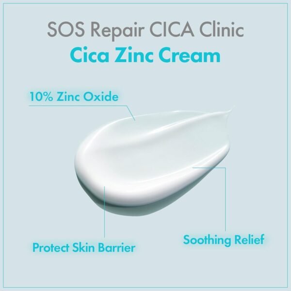 61OprS1rSjL._SL1500_.jpg SOS Repair CICA Clinic Zinc Cream, 100,000ppm Zinc Oxide, Heal, Soothe Acne, Redness, Rosacea Treatment, Skin Barrier Repair, Moisture, Non-Comedogenic, Korean Skin care, 50g, 1.76 oz.