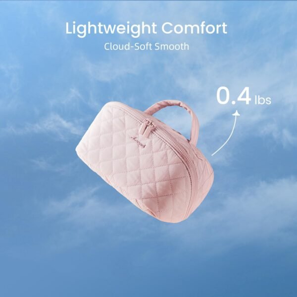 61RS0pFY2L._AC_SL1500_.jpg LOVEVOOK Travel Makeup Bag for Women, 2Pcs Set Puffer Waterproof Cosmetic Organizer, Large Capacity Pouch Open Flat Toiletry Bag with Divider & Handle, Portable Gift for Her, Pink
