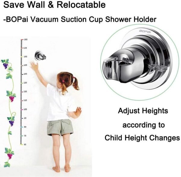 BOPai Suction Shower Head Holder, Relocatable Handheld Showerhead Holder, Chrome, Suitable for Installation On Smooth Surfaces