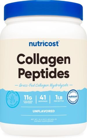 61R6l6g8mAL._AC_SL1500_.jpg Nutricost Collagen Peptides Powder 1LB (454 G) - Grass Fed Bovine Collagen Hydrolysate (Unflavored)