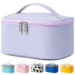 61R6puRWATL._SL1500_.jpg Meiyuuo Makeup Bag Cosmetic Bags Small for Women Zipper Pouch for Purse Essentials Makeup Organizer Waterproof Cute (Light Lavender Purple)