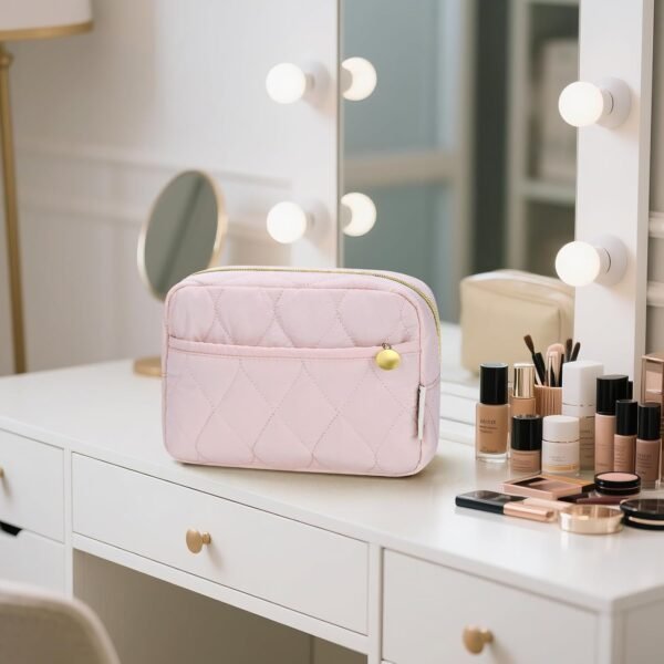 Noozion Makeup Bag, Travel Cosmetic Bag, Puffy Padded Make Up Bag for Women, Makeup Organizer Case, Wide-open Pouch Purse, Travel Essentials