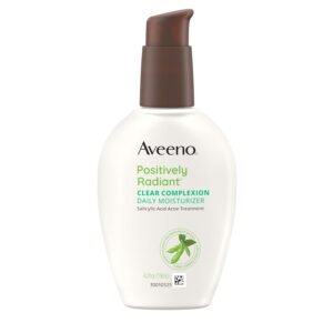 61SJJpSNdtL._SL1500_.jpg Aveeno Positively Radiant Clear Complexion Face Moisturizer, Acne Facial Moisturizer with Soy and Salicylic Acid for Oily Skin, Hypoallergenic Formula, Paraben-Free, Non-Comedogenic, Pump, 4 FL OZ