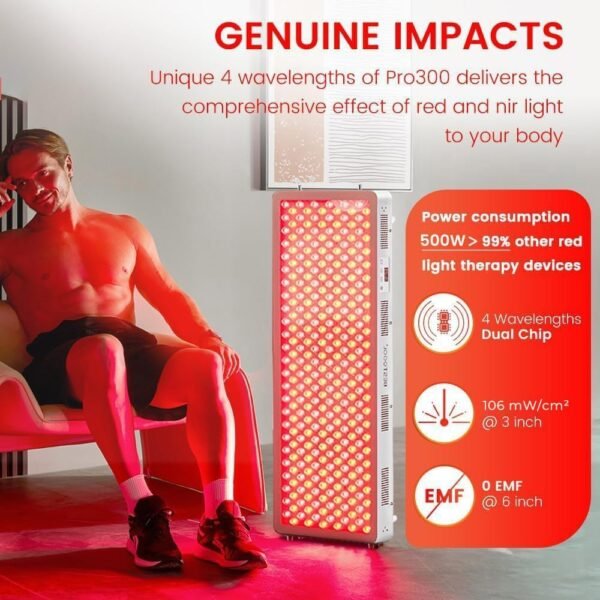Bestqool Red Light Therapy Device, 4 Wavelengths Full Body Infrared Red Light Therapy, Elite Grade Dual Chip 300 LEDs, High Power Panel for Pain Relief, Muscle, Skin, Energy. 500W. Modular Design.