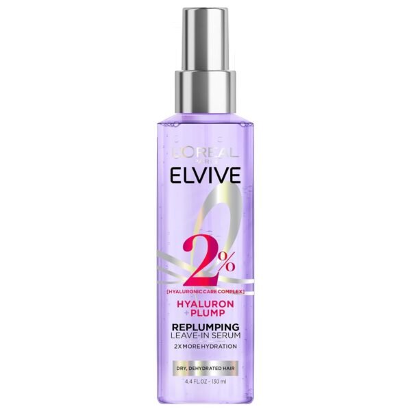 L'Oreal Paris Elvive Hyaluron Plump Moisture Plump Hair Serum for Dehydrated, Dry Hair with Hyaluronic Acid Care Complex, Paraben-Free, 4.4 Fl Oz