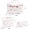 Makeup Bag for Women 3PCS Quilted Cotton Make Up Bag Travel Cosmetic Bag Large Makeup Bag Set Cute Bow Makeups Purse Organizer Floral Toiletry Pouch