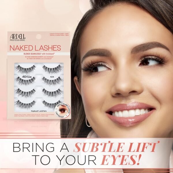 Ardell Naked Lashes #424, Strip Lashes Natural with Invisiband for Subtle Volume & Length, 4 Pairs, 1 Pack