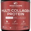 61TaocX6ZjS._AC_SL1500_.jpg Wholesome Wellness Multi Collagen Protein Powder Hydrolyzed (Type I II III V X) Grass-Fed All-in-One Super Bone Broth + Peptides - Premium Blend of Beef, Chicken, Wild Fish, Eggshell, 58 Servings