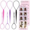 9pcs Topsy Hair Tail Tool and rat tail comb set,6pcs French Braiding Tool ring,3Pcs Metal Parting Combs,Woman Girl Hair Styling (Pink,Purple, Black)