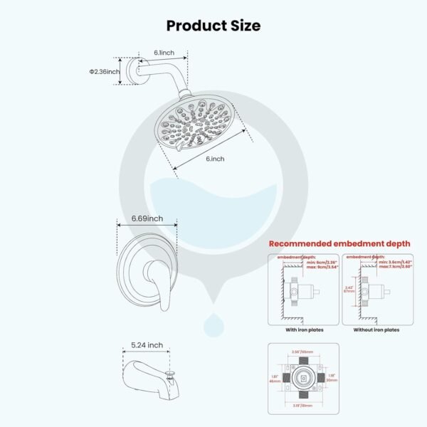 gotonovo Tub Shower Faucet Set Shower Head and Handle Set 6 Modes 6 inch Bathroom Trim Kit with Tub Spout High Pressure Shower System Combo with Valve Round Showerhead Matte Black