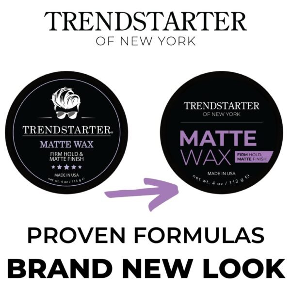 TRENDSTARTER - MATTE WAX (4oz) - Firm Hold - Matte Finish - Premium Water Based All-Day Hold Hair Styling Pomade – Flake-Free Styling Wax for All Hair Types