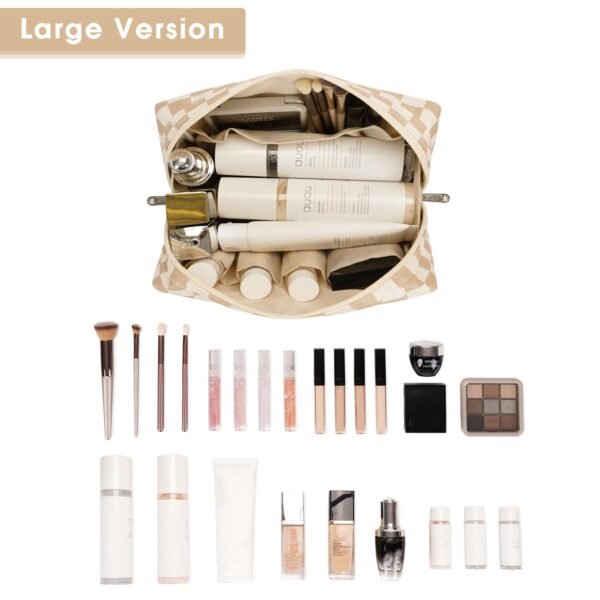 Narwey Checkered Makeup Bag Travel Cosmetic Bag Organizer Toiletry Bag Make Up Bags with Compartments for Women Girls (Large, Light Checkerboard)