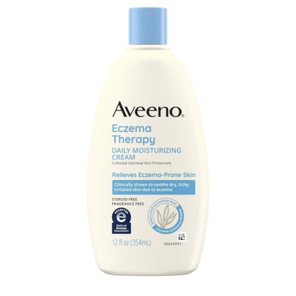 61V2gWpJ3CL._SL1500_.jpg Aveeno Eczema Therapy Daily Moisturizing Cream for Eczema-Prone Skin with Colloidal Oatmeal & Ceramide, Fragrance-Free, Steroid-Free, Soothes Dry, Itchy Irritated, Sensitive Skin 12 fl oz