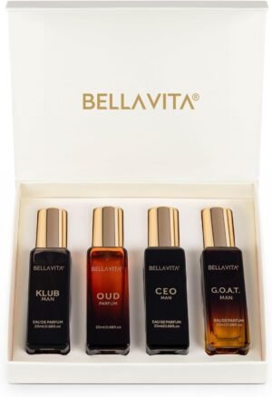 61V7ch8HzGL._SL1348_.jpg BellaVita Luxury Perfume Gift Set for Men (4 x 20ml) – Perfect Father’s Day Gifts for Dad & Husband | Includes KLUB, OUD, CEO & GOAT | Premium Masculine Woody, Citrusy & Aromatic Fragrances