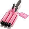 Alure Three Barrel Curling Iron Wand Hair Waver with LCD Temperature Display - 1 Inch Ceramic Tourmaline Triple Barrels, Dual Voltage Crimp