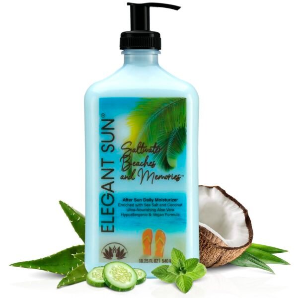 Saltwater Beaches Tan Extender, After Sun Lotion or Tanning Bed Moisturizer, Aloe Vera Base, Hypoallergenic, Sensitive Skin Care Lotion for Men or Women, Unisex Fresh Scent, Elegant Sun