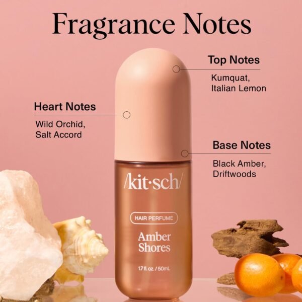 Kitsch Amber Shores Hair Perfume For Women - Clean, Deodorizing, Patented Odor-Eliminating Technology, Hair Body Mist, Freshen Body & Pillow - Woody Aquatic Fragrance - Salt & Driftwood Scent-50ml