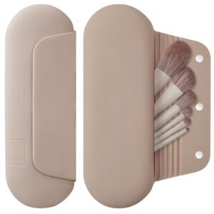 61VsoOAFl1L._SL1500_.jpg Silicone Makeup Brush Holder Travel Cosmetic Bag:Soft Portable Cosmetic Face Brushes Holder with Upgrade Anti-Fall Out Magnetic Closure, Large Travel Makeup Brush Case - Walnut