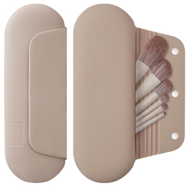 61VsoOAFl1L._SL1500_.jpg Silicone Makeup Brush Holder Travel Cosmetic Bag:Soft Portable Cosmetic Face Brushes Holder with Upgrade Anti-Fall Out Magnetic Closure, Large Travel Makeup Brush Case - Walnut